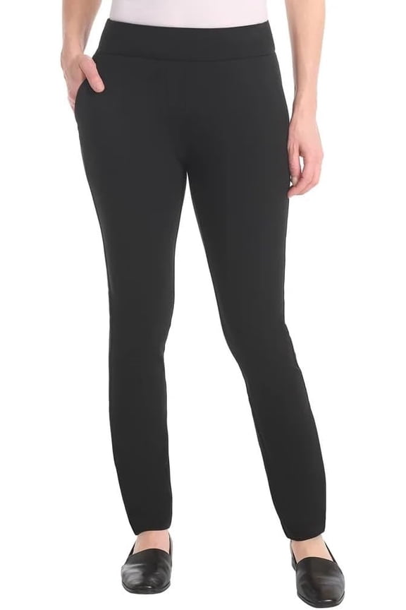 Womens Pull-On Ponte Pant, Mid-Rise Narrow Leg ( Black,XXL )