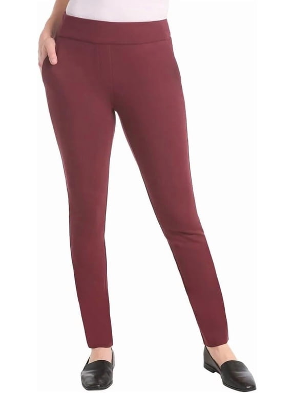 Women’s Pull-On Ponte Pant, Mid-Rise Narrow Leg ( Ruby,Large)