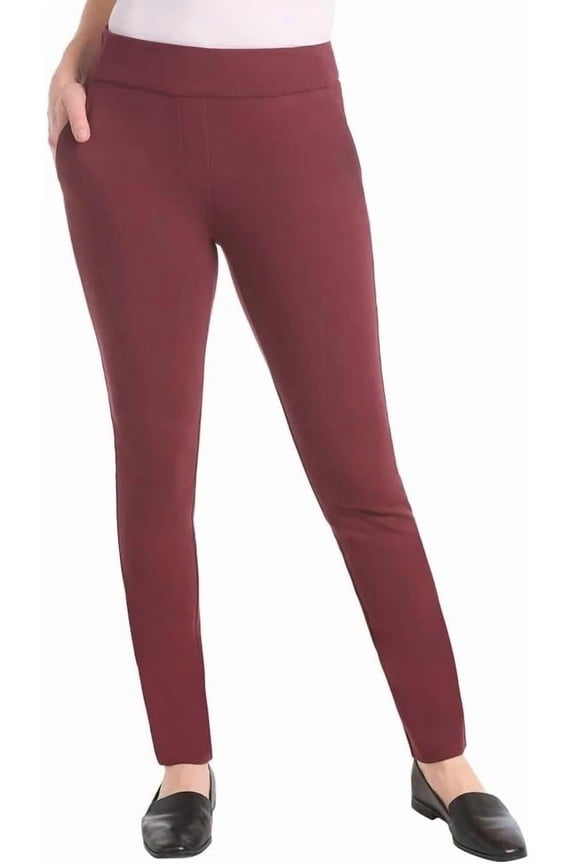 Women’s Pull-On Ponte Pant, Mid-Rise Narrow Leg ( Ruby,Small )