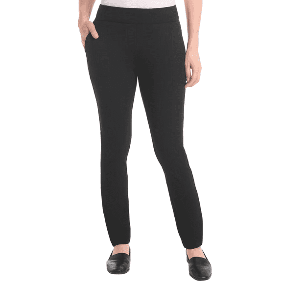 Dalia Womens Pull-On Ponte Pant, Mid-Rise Narrow Leg ( Black, XL )