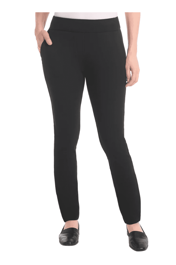 Womens Pull-On Ponte Pant, Mid-Rise Narrow Leg ( Black, XL )