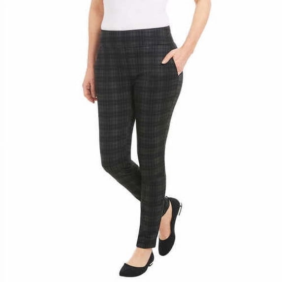 Dalia Ladies’ Pull-On Knit Pant (Black Plaid, X-Large)