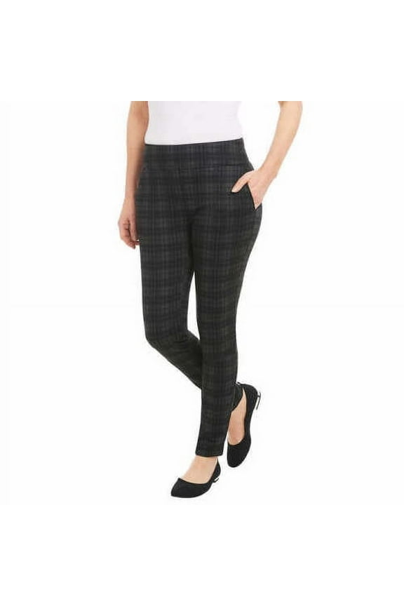 Ladies’ Pull-On Knit Pant (Black Plaid, X-Large)