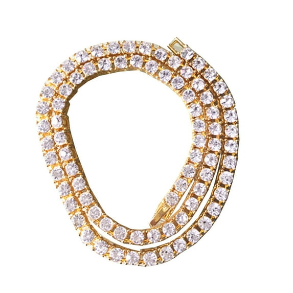 Dalidasy 1 Row Bling Necklace Rhinestones Necklace Hiphop Metal Chain Zirconia Tennis Chains Fashion Necklace Jewelry Accessories for Party Festival Club Gifts ( Golden 50cm )