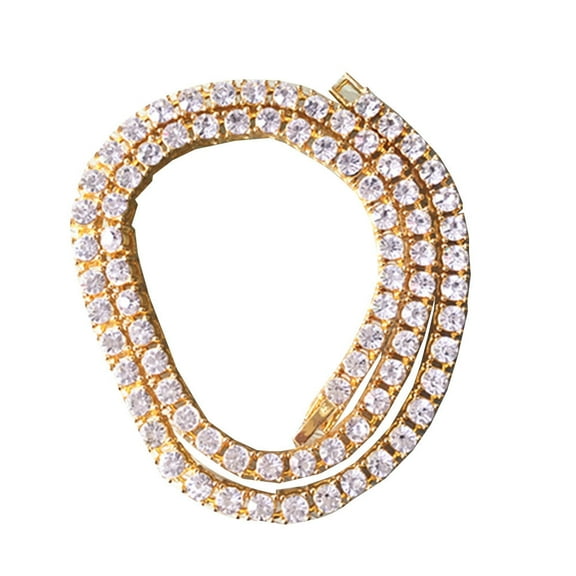 Dalidasy 1 Row Bling Necklace Rhinestones Necklace Hiphop Metal Chain Zirconia Tennis Chains Fashion Necklace Jewelry Accessories for Party Festival Club Gifts ( Golden 50cm )