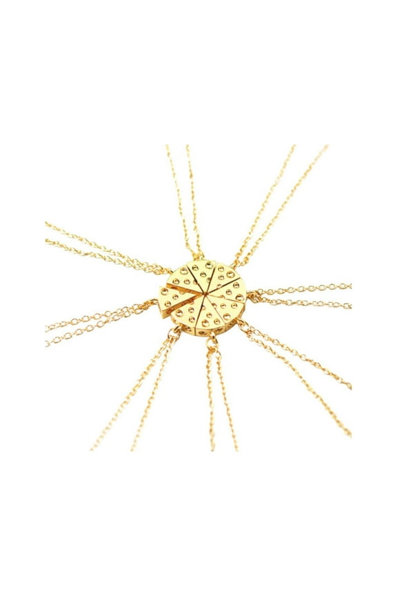 8Pcs Best Friend Puzzle Friendship Necklace Chains 8 Pendants Creative Pizza Shape Puzzle Necklace Golden