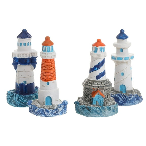 Dalidasy Lighthouse Model Decor, Resin Mediterranean Figurines Miniature Landscaping for Office Home Party Gift 4Pcs