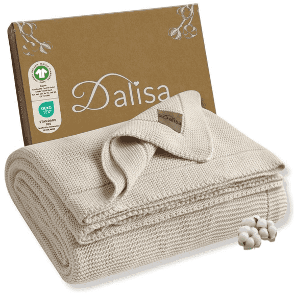 Dalisa 100% Organic Turkish Cotton Throw Blanket - GOTS Certified, Cozy - Perfect for Couch, Bed, and Home Decor - Boho Vintage Knit Alina (Stone, 60x80)