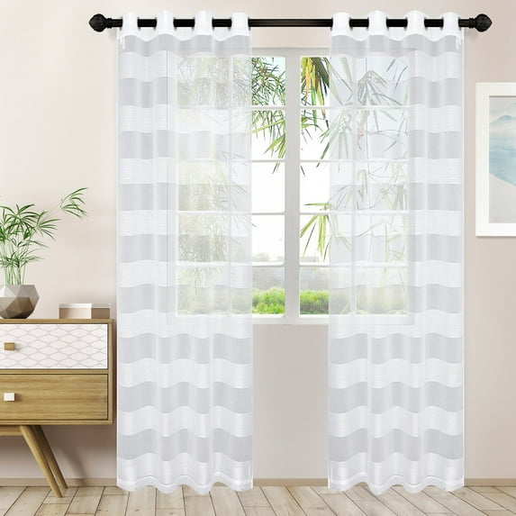 Dalitso Rope Horizontal Bands Soft Diffused Light Sheer Curtain Set White / 52"x96"