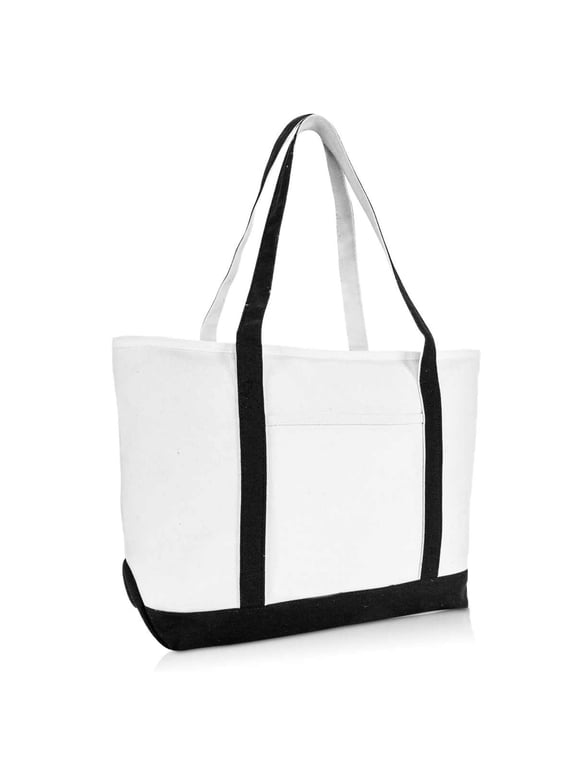 23" Large Heavy Duty 24 oz. Cotton Canvas Shopping Tote Bag Black