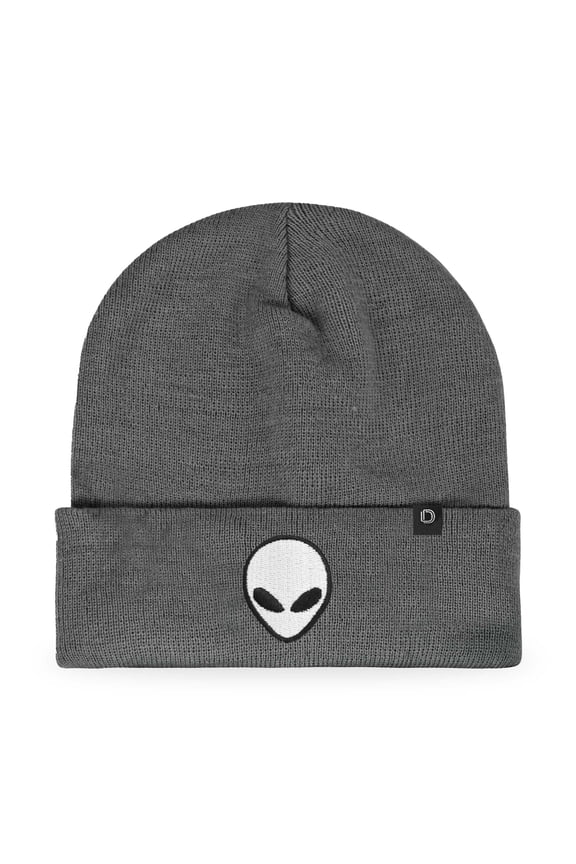 Alien Embroidered Beanie Hat Knit Cap Cold Weather Mens in Asphalt Gray
