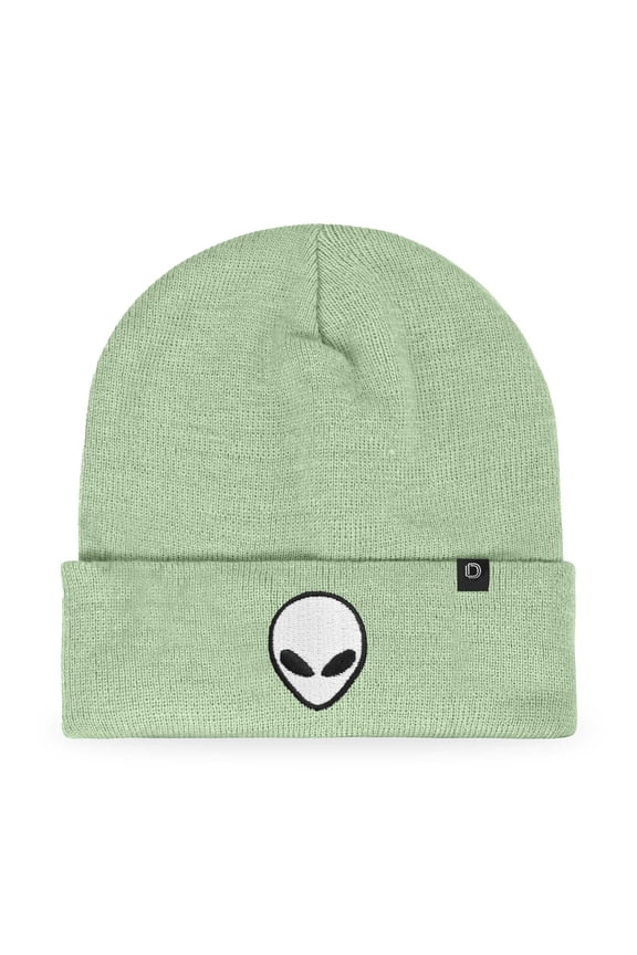 Alien Embroidered Beanie Hat Knit Cap Cold Weather Mens in Light Green