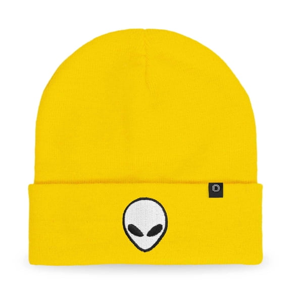 Dalix Alien Embroidered Beanie Hat Knit Cap Cold Weather Mens in Yellow