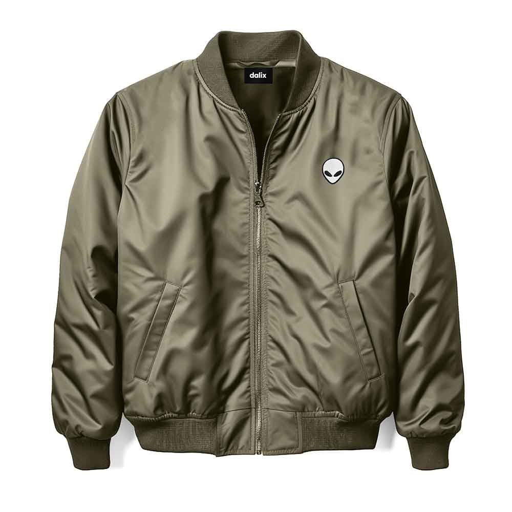 Dalix Alien Embroidered Bomber Jacket Lightweight Zip Windbreaker