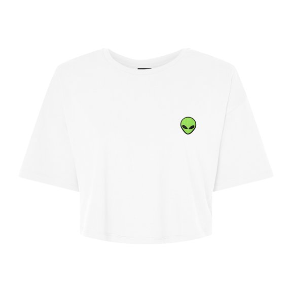 Dalix Alien Embroidered Cotton Relaxed Fit Flowy Short Sleeve Crewneck Tee Shirt Womens in White 2XL XX-Large