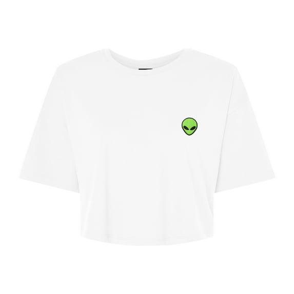 Dalix Alien Embroidered Cotton Relaxed Fit Flowy Short Sleeve Crewneck Tee Shirt Womens in White L Large