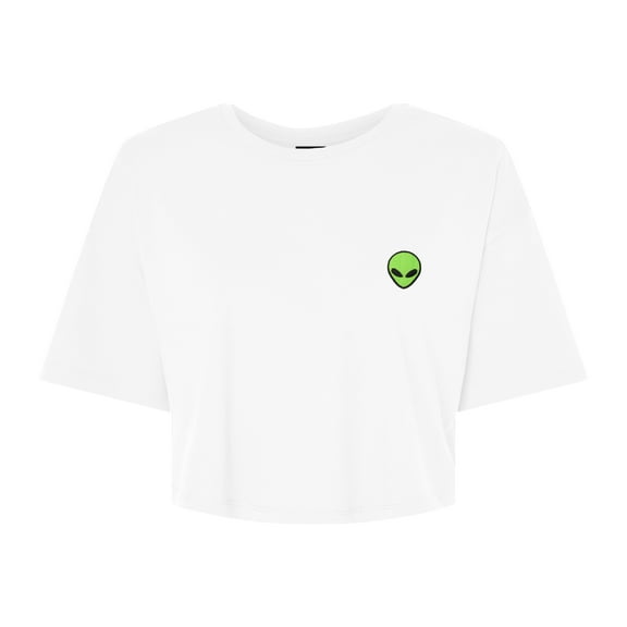Dalix Alien Embroidered Cotton Relaxed Fit Flowy Short Sleeve Crewneck Tee Shirt Womens in White M Medium