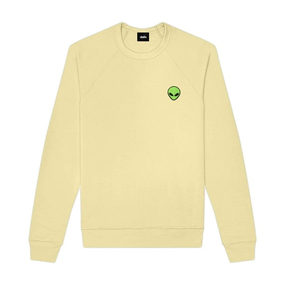 Dalix Alien Embroidered Fleece Crewneck Long Sleeve Sweatshirt Mens in French Vanilla S Small
