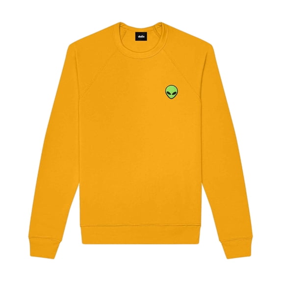 Dalix Alien Embroidered Fleece Crewneck Long Sleeve Sweatshirt Mens in Gold M Medium