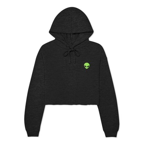 Dalix Alien Embroidered Fleece Cropped Hoodie Cold Fall Winter Women in Dark Heather XL X-Large