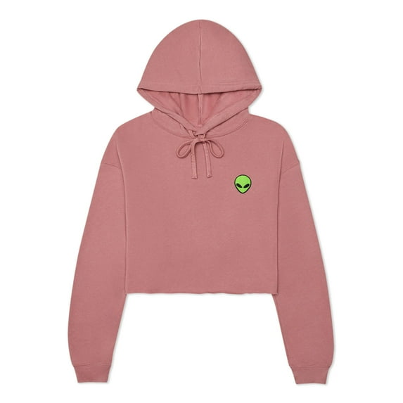 Dalix Alien Embroidered Fleece Cropped Hoodie Cold Fall Winter Women in Mauve M Medium