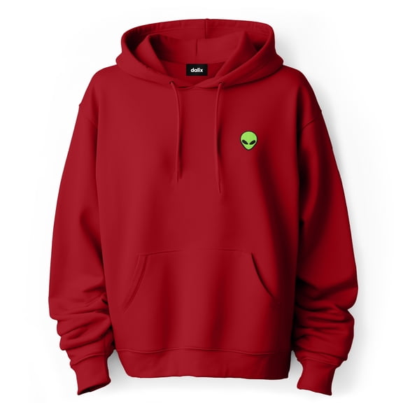 Dalix Alien Embroidered Fleece Zip Hoodie Cold Fall Winter Mens in Red L Large
