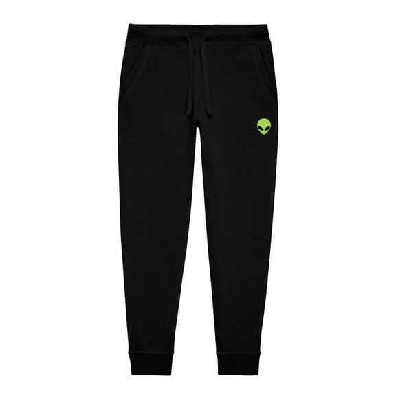 Dalix Alien Embroidered Jogger Pant Soft Fleece Relaxed Fit Lounge Mens in Black XS X-Small