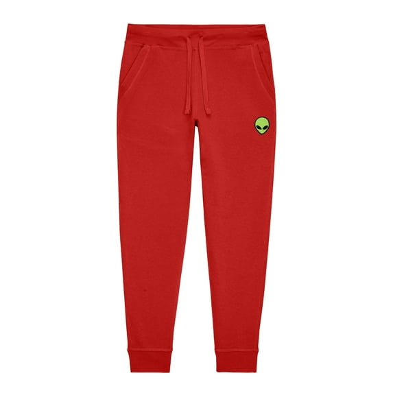 Dalix Alien Embroidered Jogger Pant Soft Fleece Relaxed Fit Lounge Mens in Red M Medium