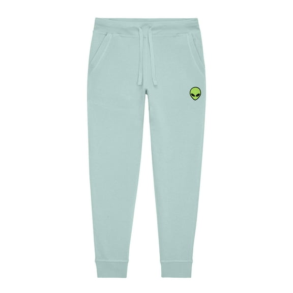 Dalix Alien Embroidered Jogger Pant Soft Fleece Relaxed Fit Lounge Mens in Sea Foam M Medium