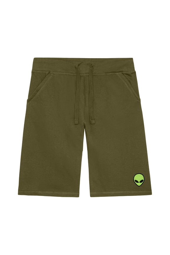 Alien Embroidered Short Soft Fleece Relaxed Drawstring Fit Lounge Mens in Mil Green M Medium