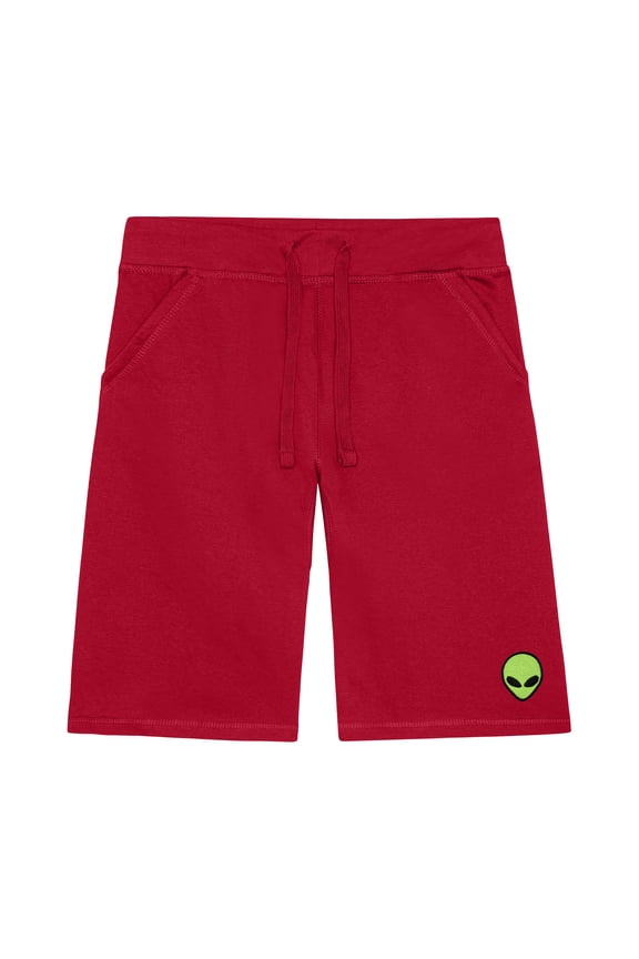 Alien Embroidered Short Soft Fleece Relaxed Drawstring Fit Lounge Mens in Red S Small