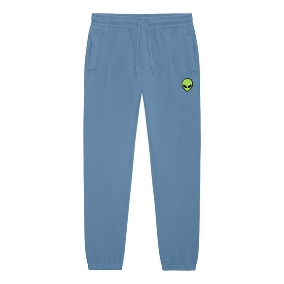 Dalix Alien Embroidered Sweat Pant Soft Heavy Weight Fleece Relaxed Fit Lounge Mens in Pebble Blue L Large