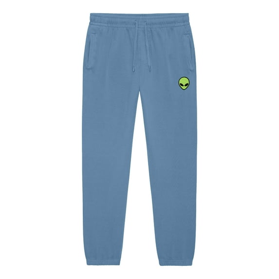 Dalix Alien Embroidered Sweat Pant Soft Heavy Weight Fleece Relaxed Fit Lounge Mens in Pebble Blue XS X-Small