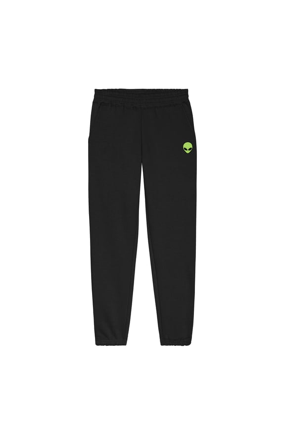 Alien Embroidered Sweatpant Heavy Weight Fleece Relaxed Fit Lounge Mens in Black S Small