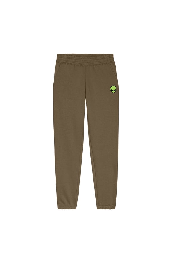 Alien Embroidered Sweatpant Heavy Weight Fleece Relaxed Fit Lounge Mens in Desert Taupe L Large