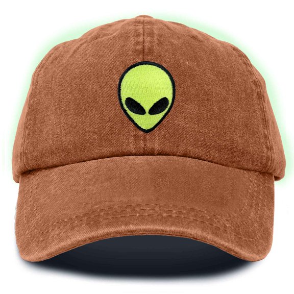 Dalix Alien Embroidered UFO Dad Hat Cotton Baseball Cap Adjustable Mens in Washed Orange