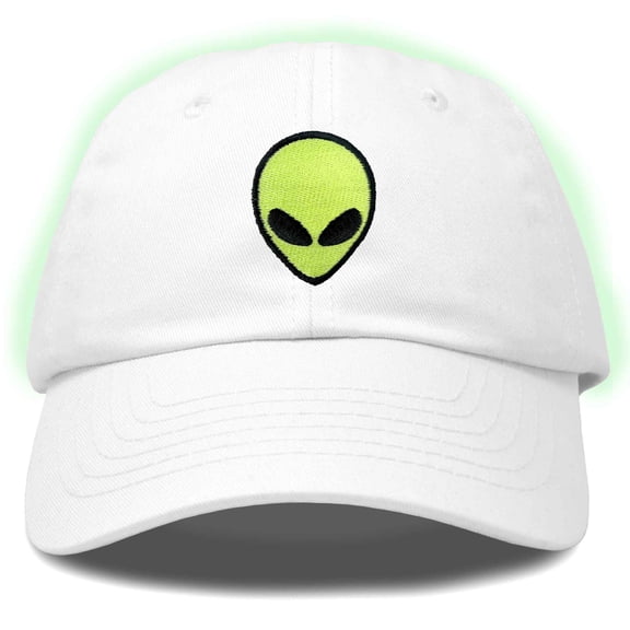 Dalix Alien Embroidered UFO Dad Hat Cotton Baseball Cap Adjustable Mens in White