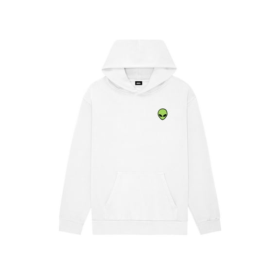 Dalix Alien Embroidery Relaxed Hoodie Soft Fleece Sweatshirt Fit Lounge Mens in White XL X-Large