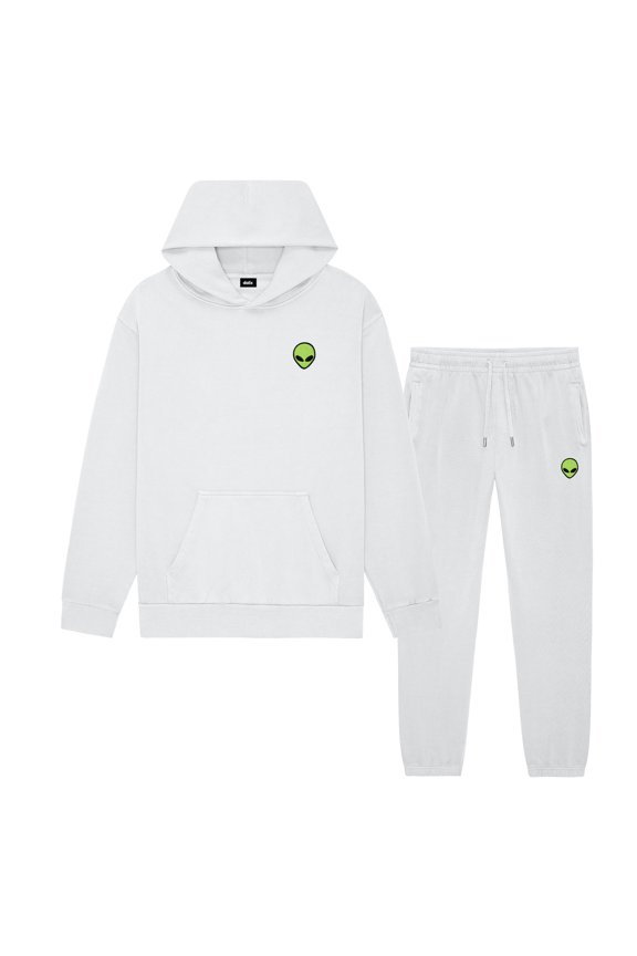 Alien Embroidery Relaxed Sweatsuit Set Hoodie Jogger Soft Fleece Relaxed Fit Lounge Mens in Lunar Gray M Medium