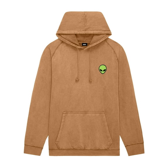 Dalix Alien Embroidery Washed Hoodie Sweatshirt Hoodie Fleece Relaxed Fit Lounge Mens in Camel XS X-Small