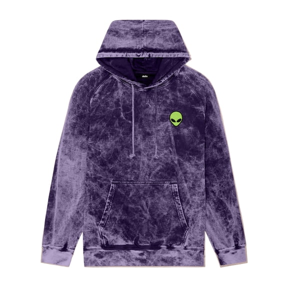 Dalix Alien Embroidery Washed Hoodie Sweatshirt Hoodie Fleece Relaxed Fit Lounge Mens in Purple S Small