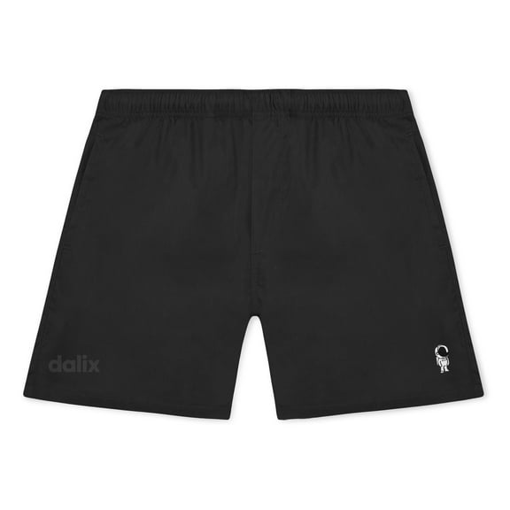 Dalix Astronaut Beach Short Embroidered Casual Pocket Mesh Drawcord Waist Mens in Black S Small