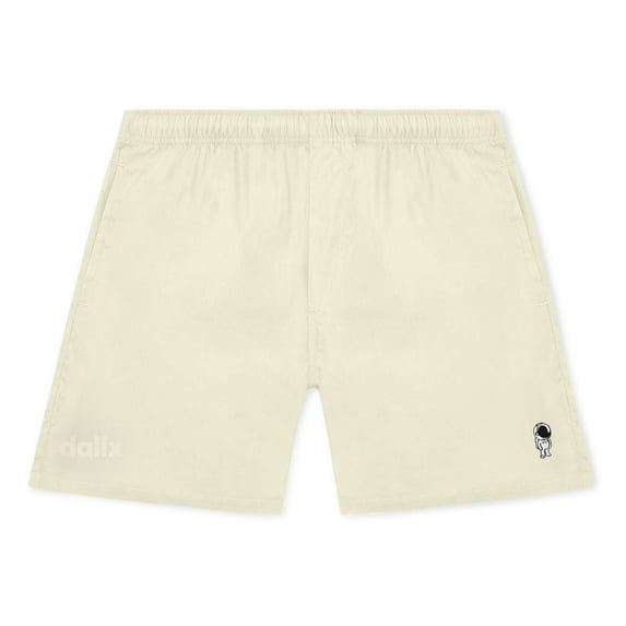 Dalix Astronaut Beach Short Embroidered Casual Pocket Mesh Drawcord Waist Mens in Yellow S Small