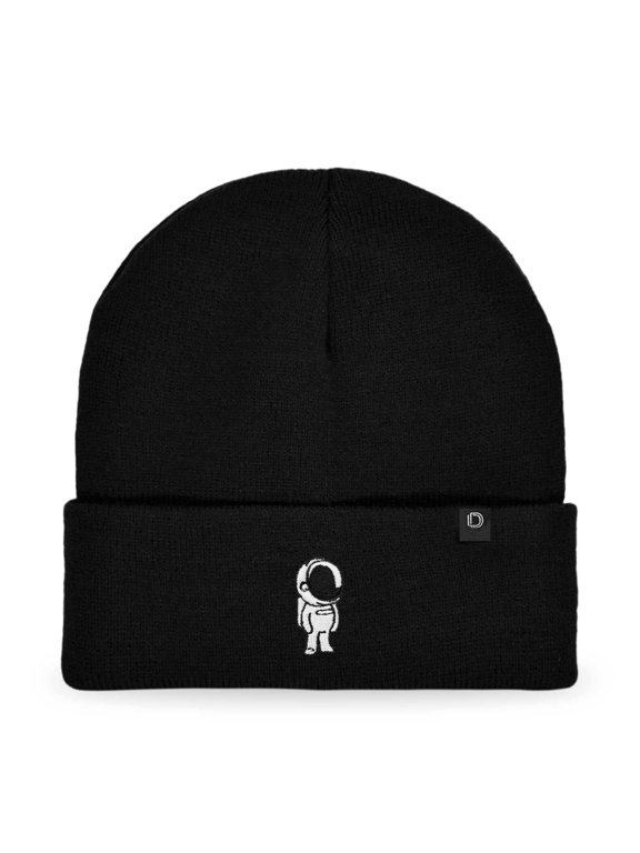 Astronaut Embroidered Beanie Warm Winter Space Cadet Knit Hat for Men in Black