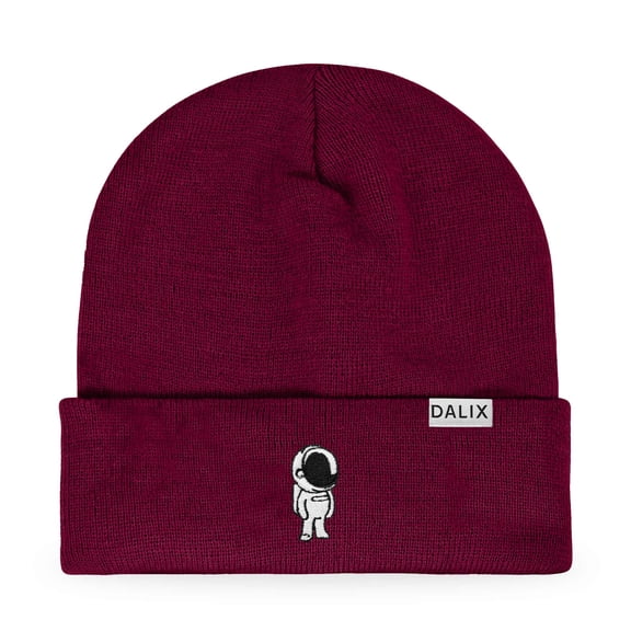 Dalix Astronaut Embroidered Beanie Warm Winter Space Cadet Knit Hat for Men in Maroon