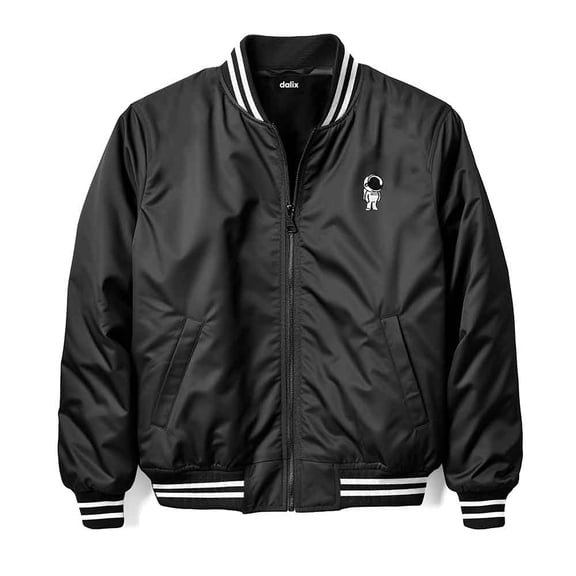 Dalix Astronaut Embroidered Bomber Jacket Lightweight Zip Windbreaker Mens in Black White M Medium