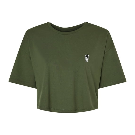 Dalix Astronaut Embroidered Cotton Relaxed Fit Flowy Short Sleeve Crewneck Tee Shirt Womens in Military Green 2XL XX-Large