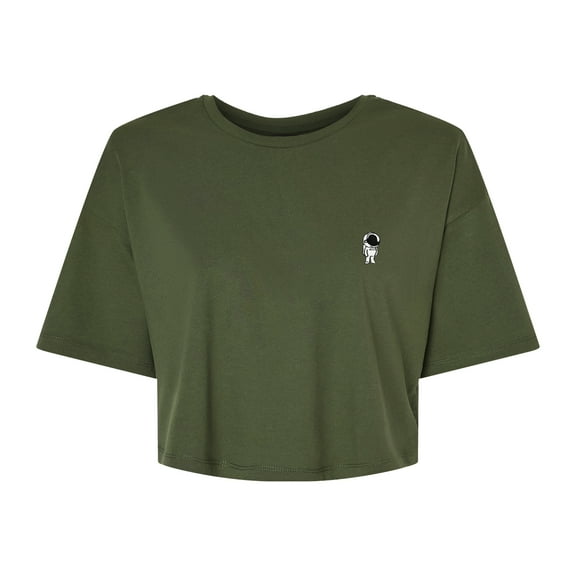 Dalix Astronaut Embroidered Cotton Relaxed Fit Flowy Short Sleeve Crewneck Tee Shirt Womens in Military Green XL X-Large