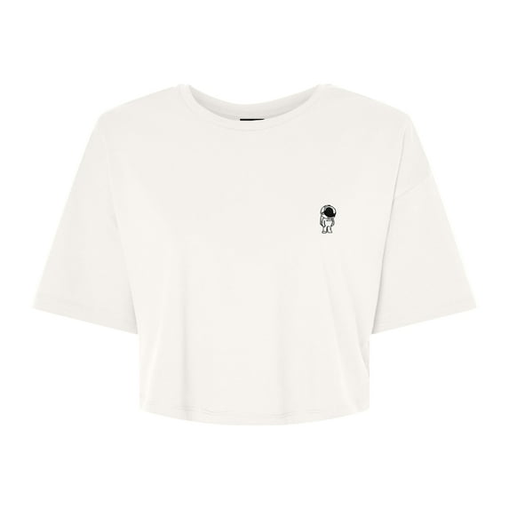 Dalix Astronaut Embroidered Cotton Relaxed Fit Flowy Short Sleeve Crewneck Tee Shirt Womens in Vintage White XL X-Large