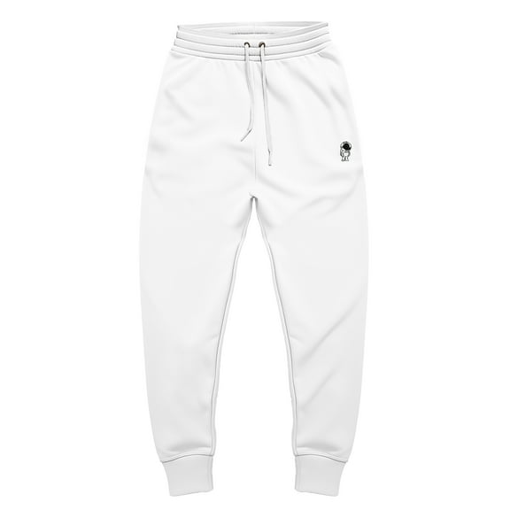 Dalix Astronaut Embroidered Fleece Jogger Cuff Sweatpant Sweats Soft Warm Cute Womens in White L Large